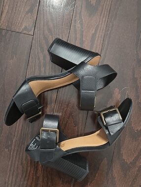 Brash Black Block Heel Sandals